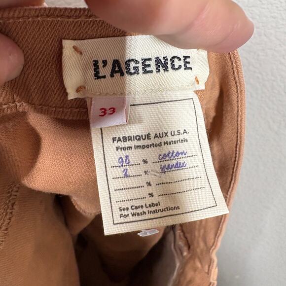 L'Agence 33 Audrey Mid Rise Cut Off Shorts Dark Camel Brown Cotton Blend Pockets - Picture 5 of 7